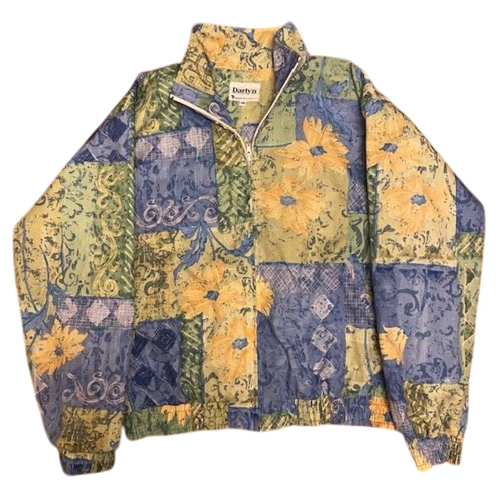 Vintage 80s Darlyn Designs Women's Medium Zip Up Patchwork Floral Zipper Jacket